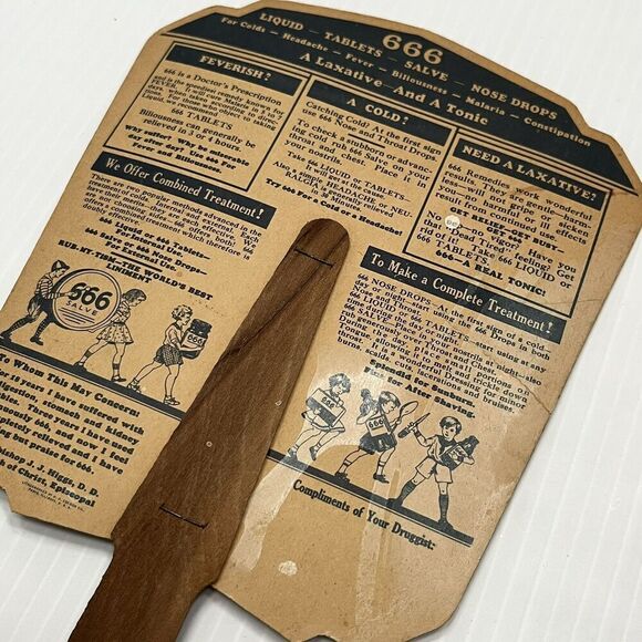Vintage Advertising Paper Fan 666 QUARTETTE Liquid Tablets Salve - Picture 5 of 8
